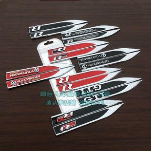 适用福斯cc迈腾速腾宝来GTI R标叶子板侧标Rline金属车贴中网 GTD