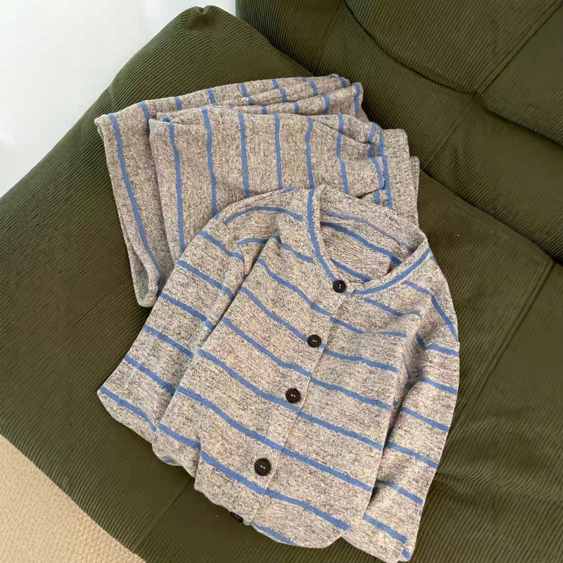 条纹软糯大码纯棉睡衣秋冬季女