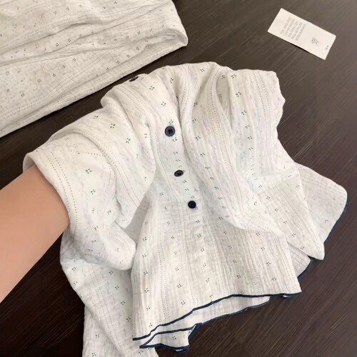法式清新风碎花棉纱睡衣女士春秋