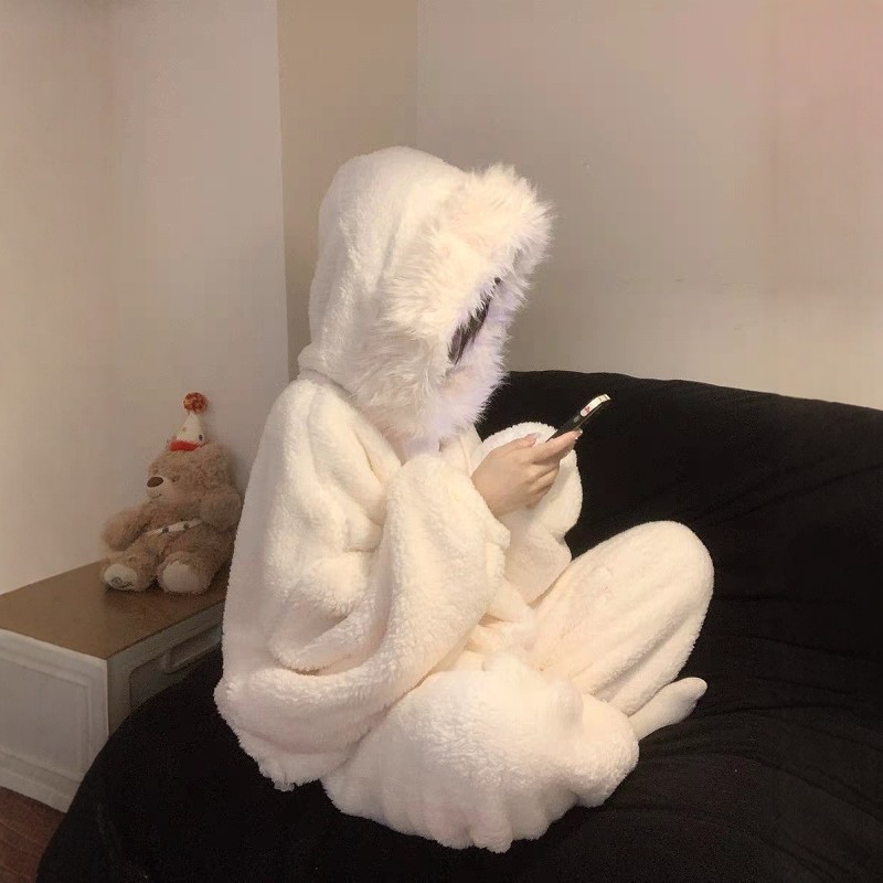 少女毛绒绒连帽珊瑚绒睡衣女秋冬新款加厚保暖长袖长裤家居服套装,女士内衣/男士内衣/家居服,睡衣/家居服套装,淘宝优惠券,粉丝福利购,淘宝优惠卷