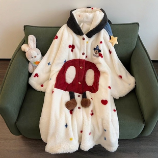 Miss Bunny软糯萌系魔法米奇珊瑚绒睡衣女秋冬保暖舒适睡袍可外穿