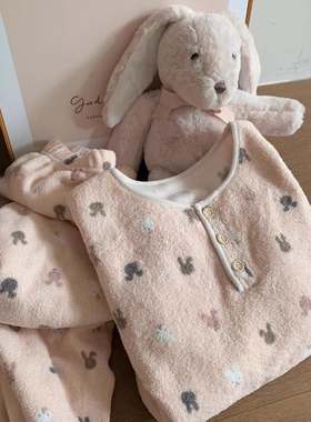 Sin Glee 可爱卡通小兔软糯法兰绒睡衣冬季女大码保暖家居服套装