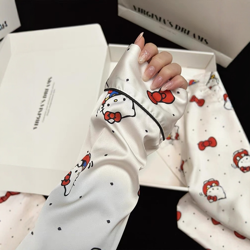 法式可爱HelloKitty冰丝睡衣女春