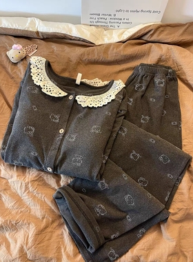 Sin Glee 韩系可爱kitty猫带胸垫德绒睡衣女秋冬软糯舒适居家套装