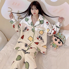 蜡笔小新珊瑚绒秋冬季天睡衣女加绒加厚家居服情侣2024新款男套装
