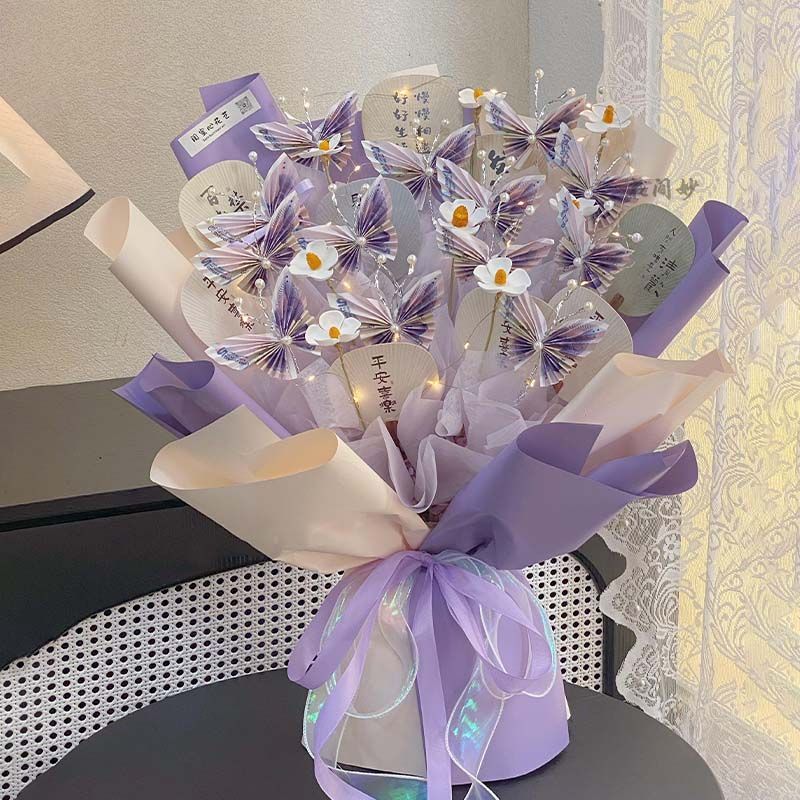 纪念日创意diy蝴蝶真花有钱花玫瑰自制材料包花艺生日礼物女友