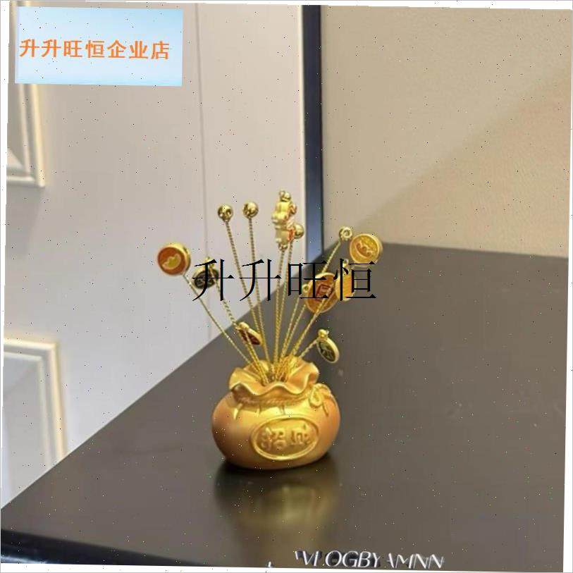 运亨通招财e聚宝盆钱袋新年摆件客厅玄关电视机旁过年发财树装饰,