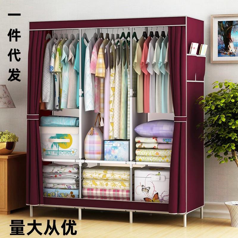简易衣柜宿舍衣橱简约经济型组装布衣柜收纳柜双人钢管布衣柜