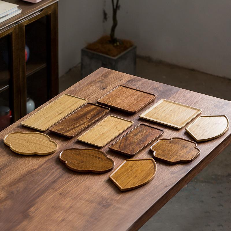竹制茶托手工托盘茶壶垫胡桃木茶台茶托家用茶盘简约功夫茶具配