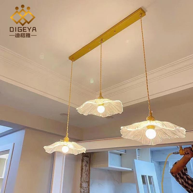 北欧三头餐厅灯吊灯现代简约日式黄铜玻璃吊灯多种组合餐桌吧台灯