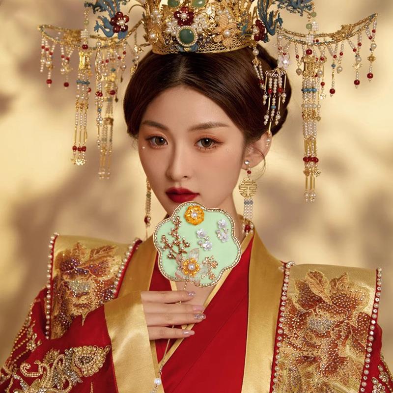 迷你小团扇子新娘手工diy秀禾扇巴掌扇晨袍拍照道具古典新娘团扇