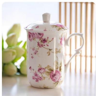 骨质瓷带盖水杯早餐简约个性马克杯大容量办公室茶杯陶瓷手工韶意