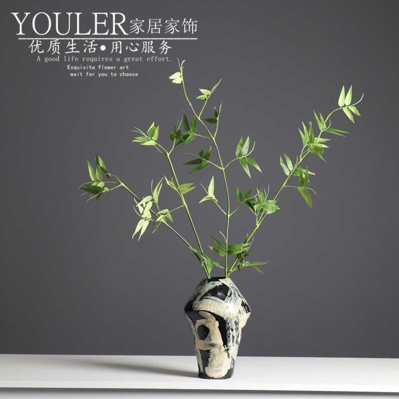 新中式仿真竹子枝假花绿植花瓶摆件复古禅意客厅桌面茶室装饰插花
