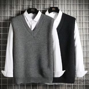 毛衣男 男士 马甲背心针织衫 秋冬季 外穿潮流坎肩学院风V领宽松无袖