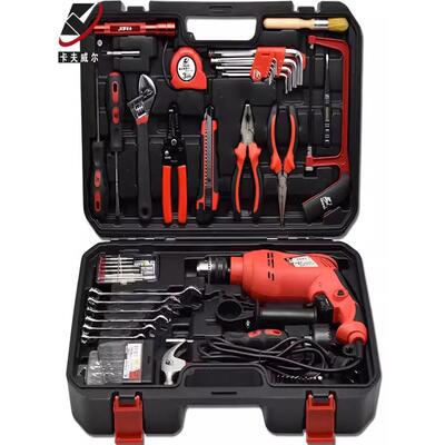 卡夫威尔 冲击电钻家用工具箱组套 64件套冲击电钻套装 H13037A