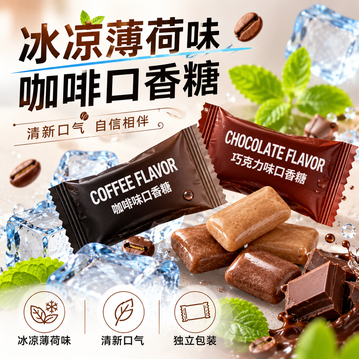 冰凉咖啡口香糖巧克力味独立包装