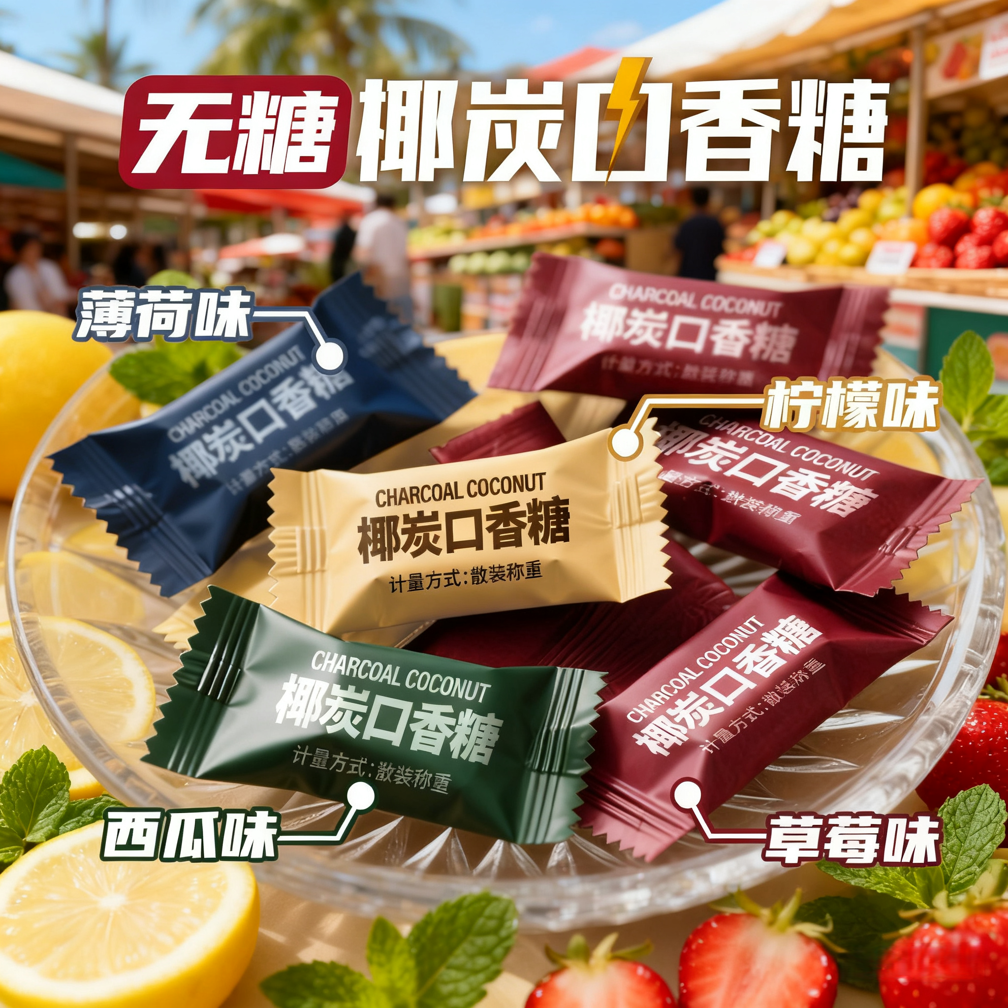 椰炭无糖口香糖木糖醇维C薄荷味