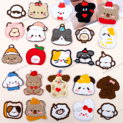 可爱毛绒动物刺绣自粘布贴