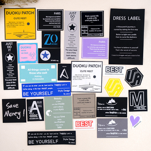 黑色英文字牌布贴羽绒服皮衣装 饰破洞修补方形徽章标牌自粘补丁贴