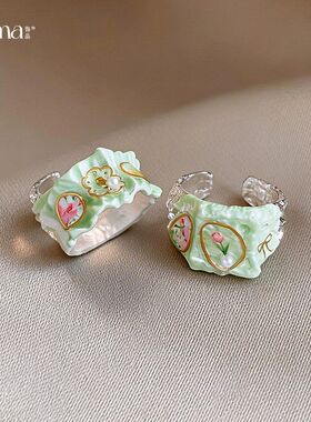 指环女时尚珍珠褶皱小众花朵手饰