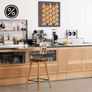 壹佰木岩板餐边柜带水槽茶吧机一体餐桌实木咖啡柜靠墙不锈钢吧台