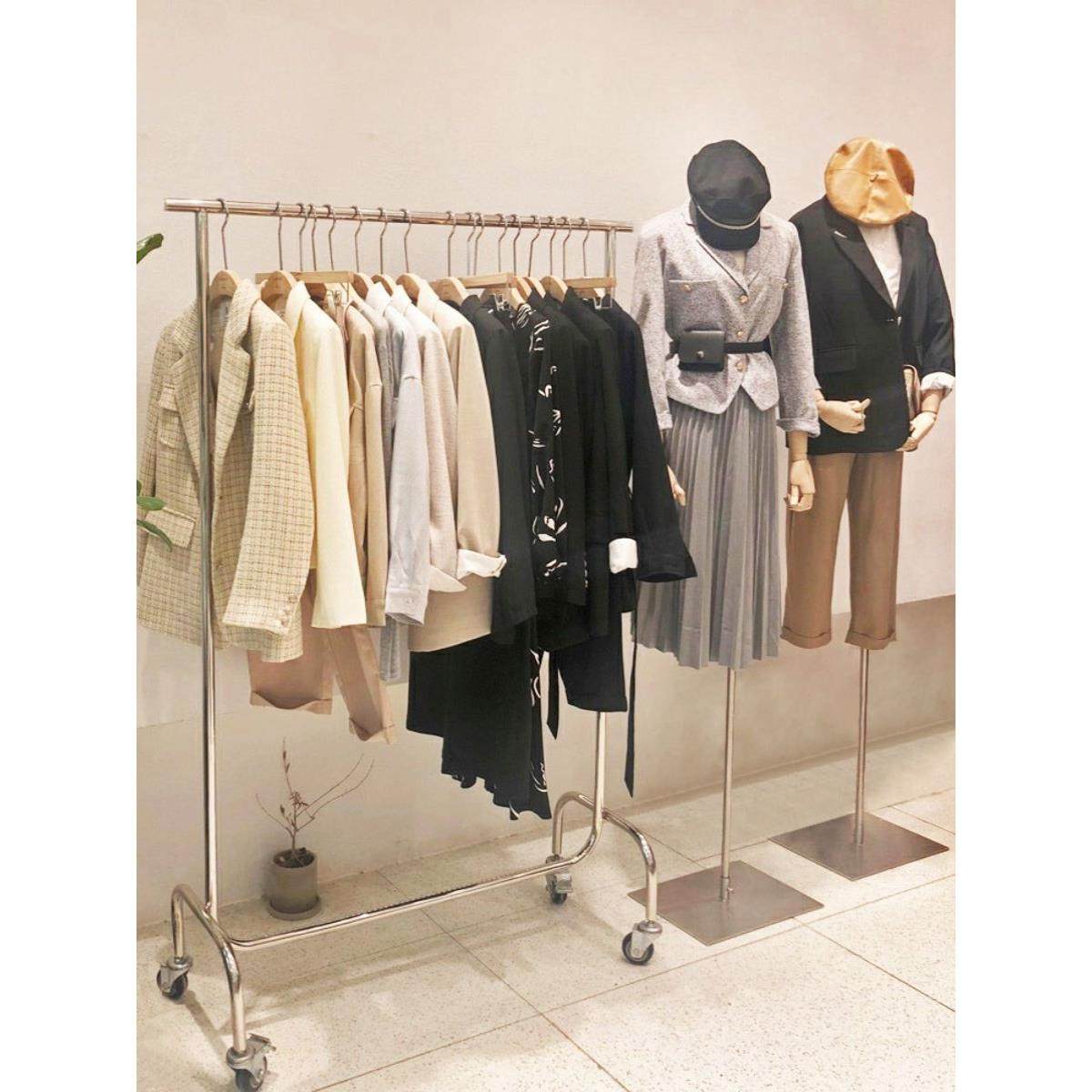 服装店不锈钢拉丝银色男女童店货架展示架落地式挂衣杆中岛陈列架,商业/办公家具,服装展示架,淘宝优惠券,粉丝福利购,淘宝优惠卷