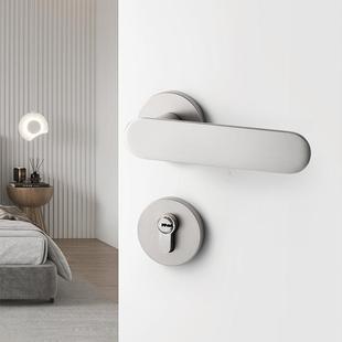 银色室内门锁木门磁吸静音房间门把手镍拉丝家用分体卧室房门锁