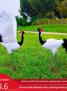 彷真丹顶鹤仙鹤摆件羽毛创意工艺品田园美陈家居橱窗盆景装饰手工