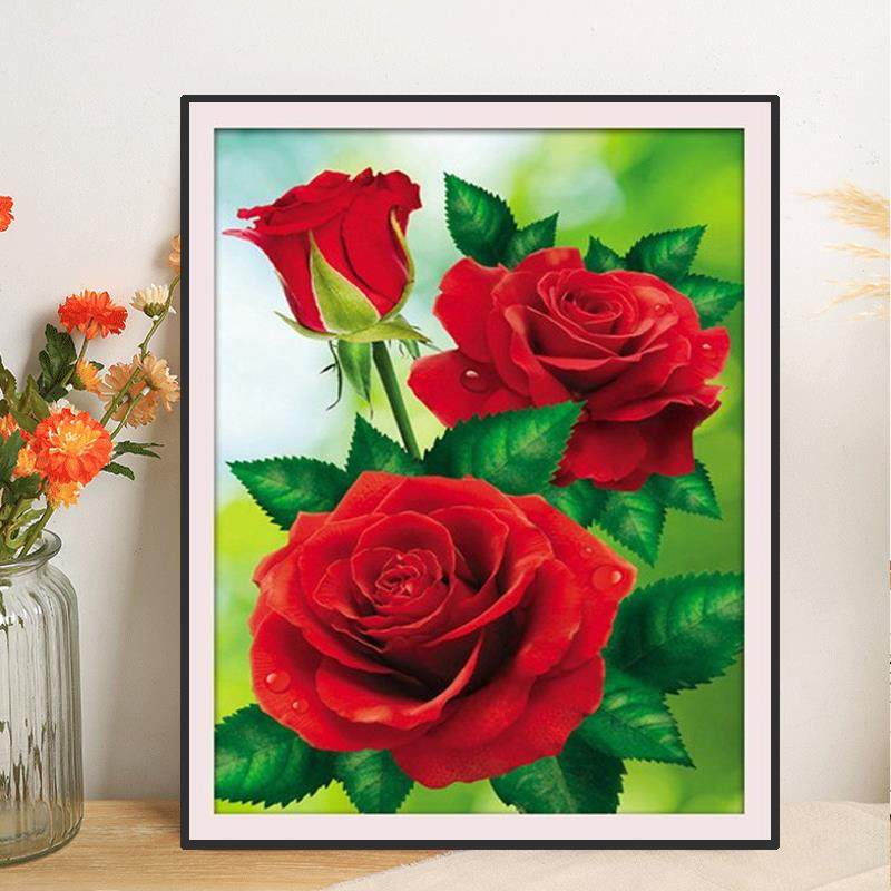 2022新款红色玫瑰花花卉点钻十字绣钻石画手工diy粘钻卧室钻石绣
