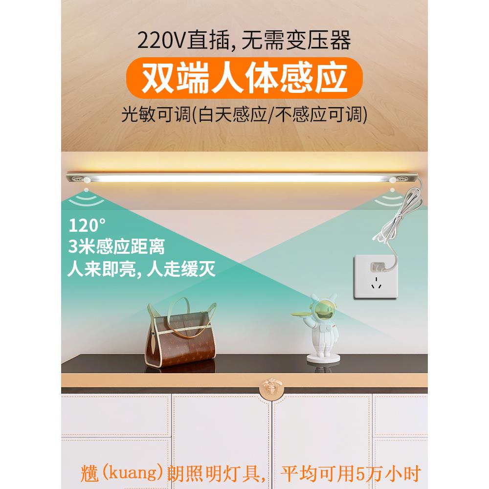 人体感应灯带220v带插头插电式超薄led鞋柜衣柜进门玄关过道线条