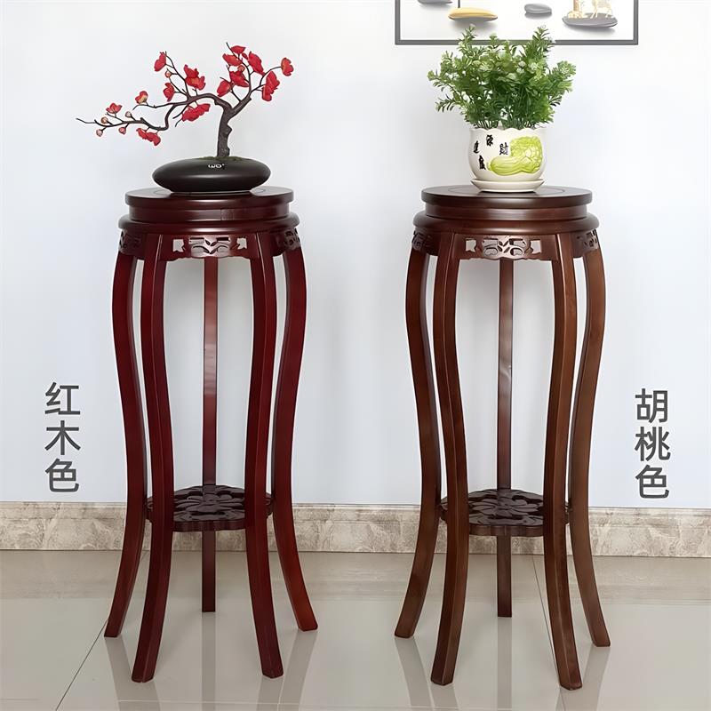 花架实木中式客厅木质彷古花架子多层室内特价黄金葛盆景圆形置物