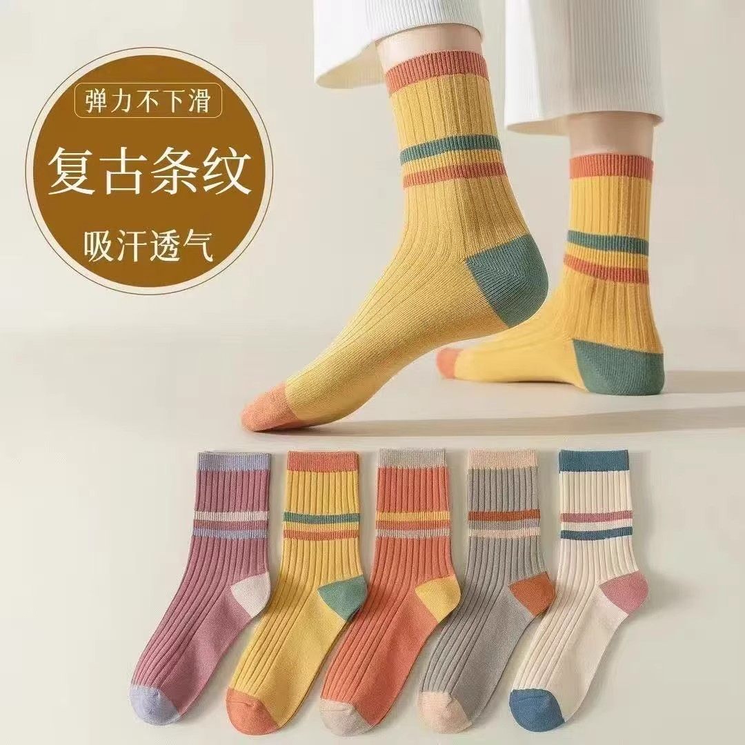 袜子女中筒ins潮韩版糖果色秋冬季透气防臭拼色时尚百搭长筒袜女