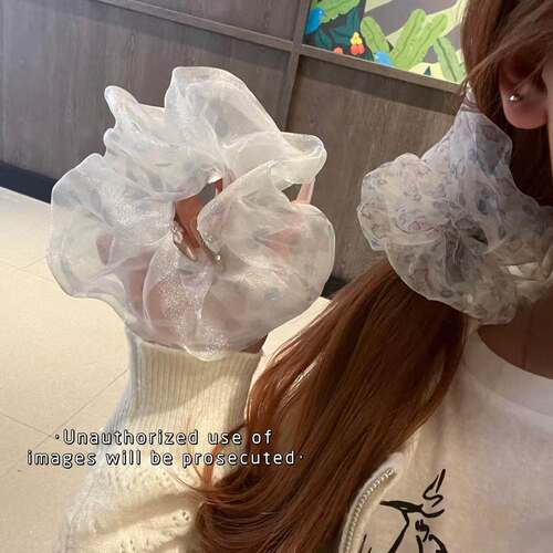 韩系复古浪漫碎花蓬松大肠欧根发圈纱小丸子温柔超仙扎发头绳头发