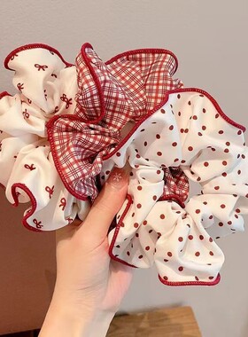 红色甜美波点大肠马尾发圈发绳丸子2026高级头饰发饰新款红色头绳