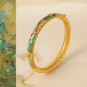 千里江山银手镯非遗花丝镶南红镂空青山绿水景泰蓝新中式 纯银手环