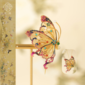 蝴蝶银鎏金胸针非遗花丝镂空鎏金珐琅彩多层新中式 国风珍珠银胸花