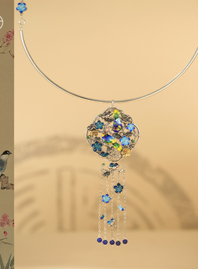 非遗手工花丝镂空珐琅纯银项圈