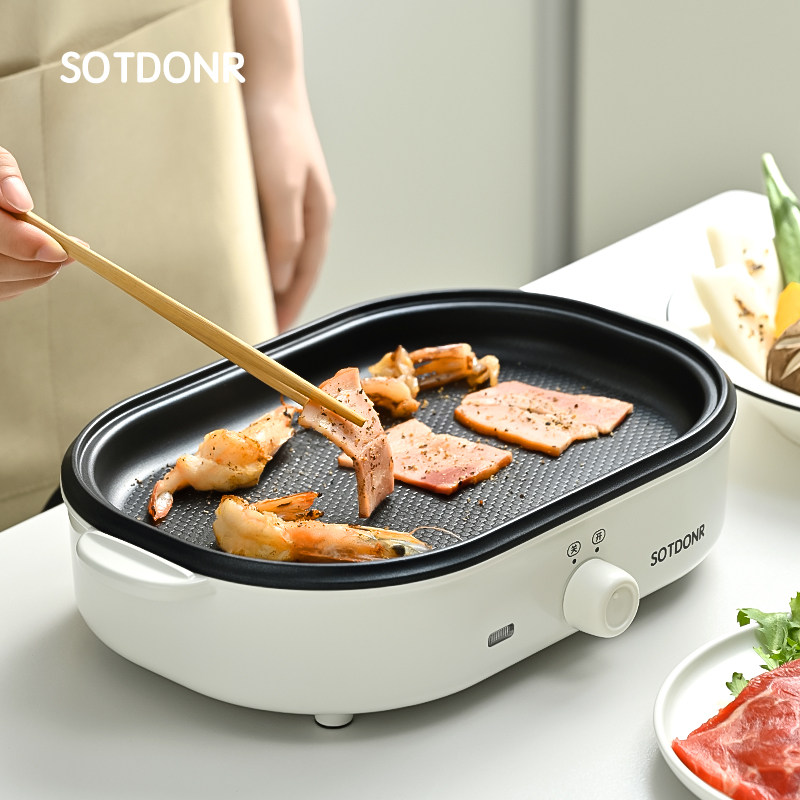 SOTDONR电煎锅小型家用煎烤盘宿舍电烤肉盘早餐机牛排专用不粘锅