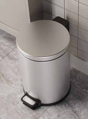 KUK不锈钢圆形垃圾桶家用客厅厨房卫生间带盖大容量脚踩踏式轻奢