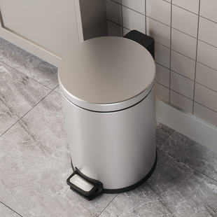KUK不锈钢圆形垃圾桶家用客厅厨房卫生间带盖大容量脚踩踏式轻奢