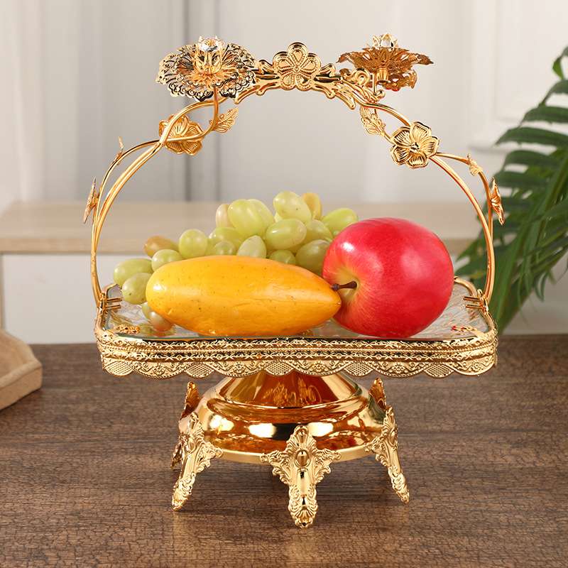 欧式果盘家用轻奢高档水果盘创意网红客厅茶几手提铁艺瓜子盘果篮