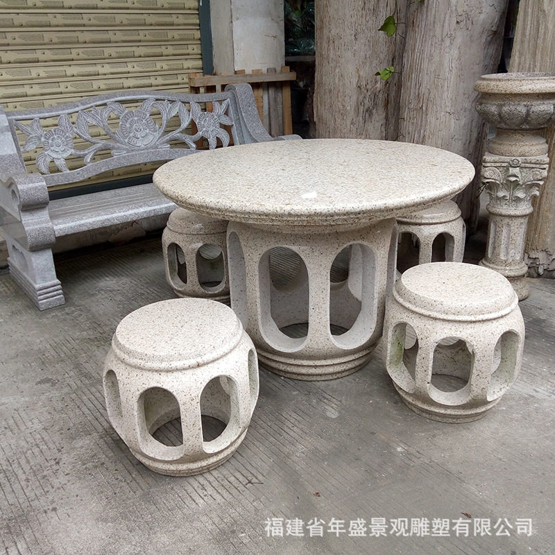 石桌石凳成品 福建石雕厂家 圆鼓凳雕刻古典家具庭院装饰摆件
