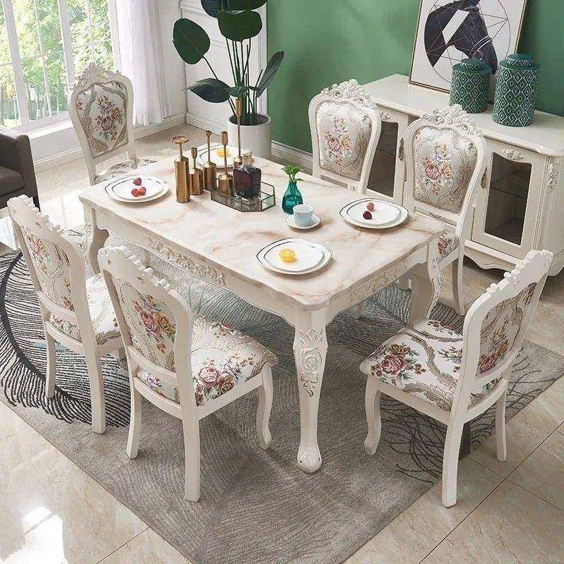 大理石欧式餐桌椅组合法式餐桌家用小户型桌子长方形简欧餐桌餐椅