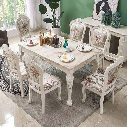 大理石欧式餐桌椅组合法式餐桌家用小户型桌子长方形简欧餐桌餐椅