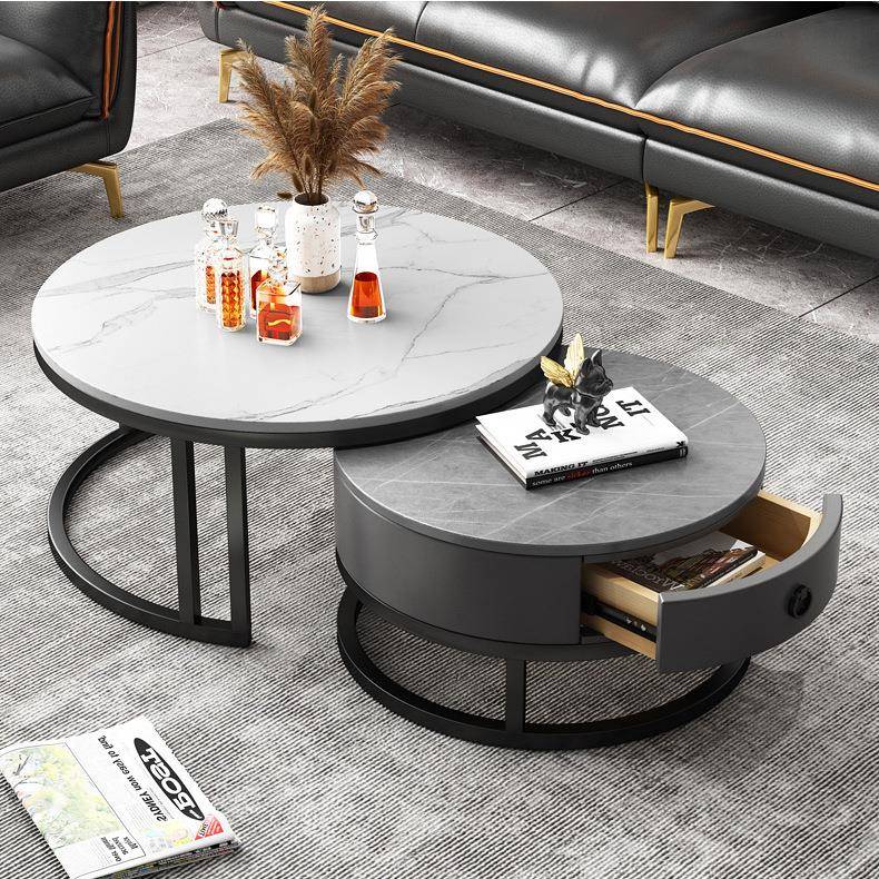 岩板茶几轻奢北欧组合现代简约小户型小茶几圆形家用客厅茶几桌