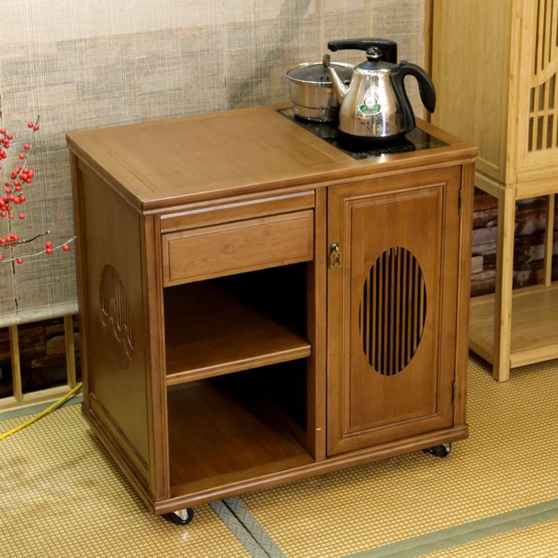 阳台小型茶桌移动茶水柜家用多功能泡茶茶台中式竹制复古茶几茶盘