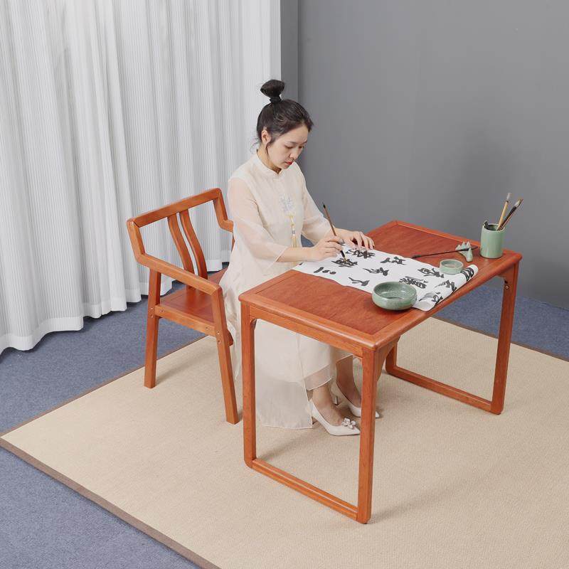 新中式实木茶桌书桌一体两用阳台泡茶桌椅组合茶台家用茶台电脑桌