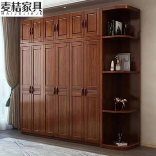 胡桃木实木衣柜中式 三四五六门大衣橱现代简约大衣柜经济储物柜