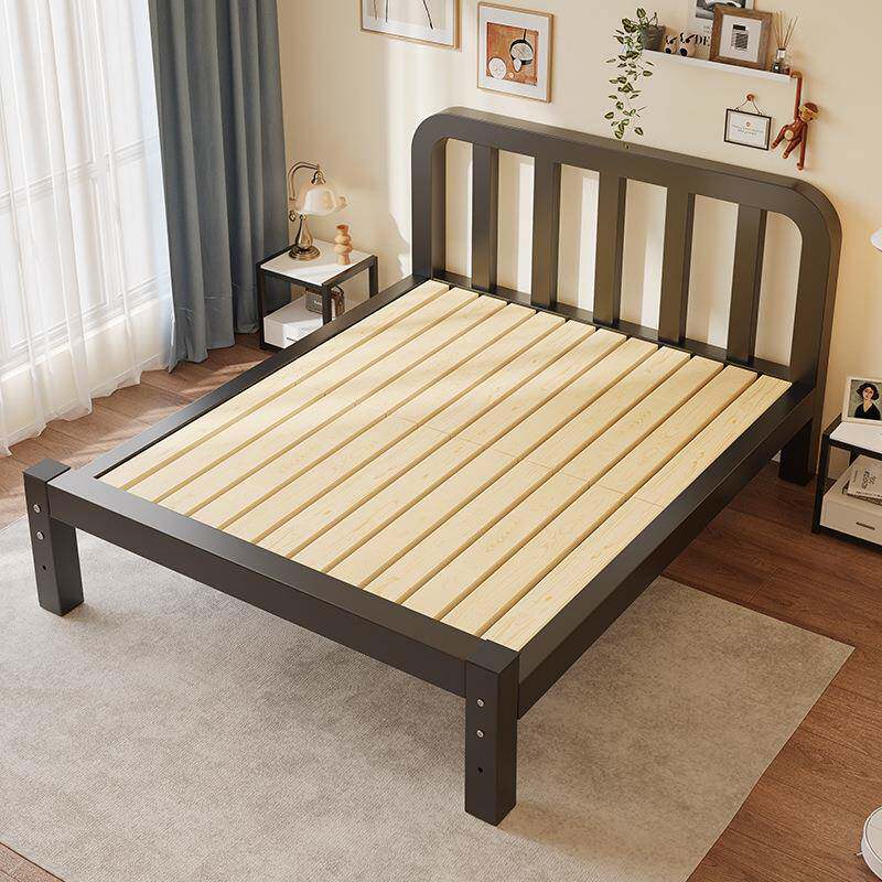 加厚加固单人铁床1米2出租房用1.5m实木床R*铁艺床双人床现代简约