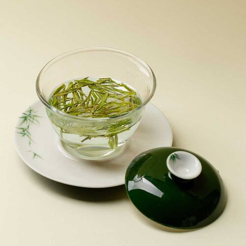 梵汝竹叶绿手绘三才盖碗高端玻璃透明泡茶碗功夫茶具不烫手沏茶碗